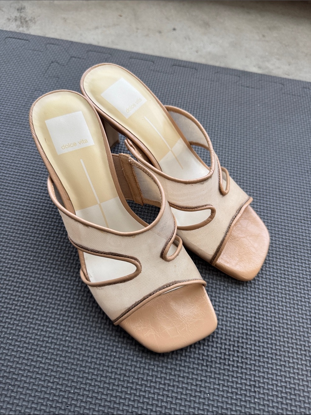 Dolce Vita Beige/Tan Open-Front Slide Mules